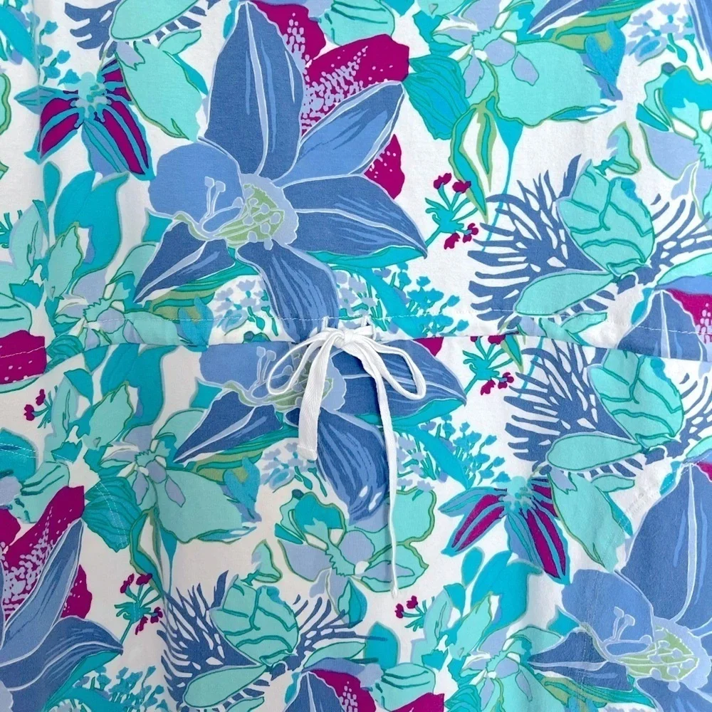 Talbots Floral Stretch Dress Tie Waist Beach Lounge Sports Cotton Pockets sz L - Picture 4 of 8